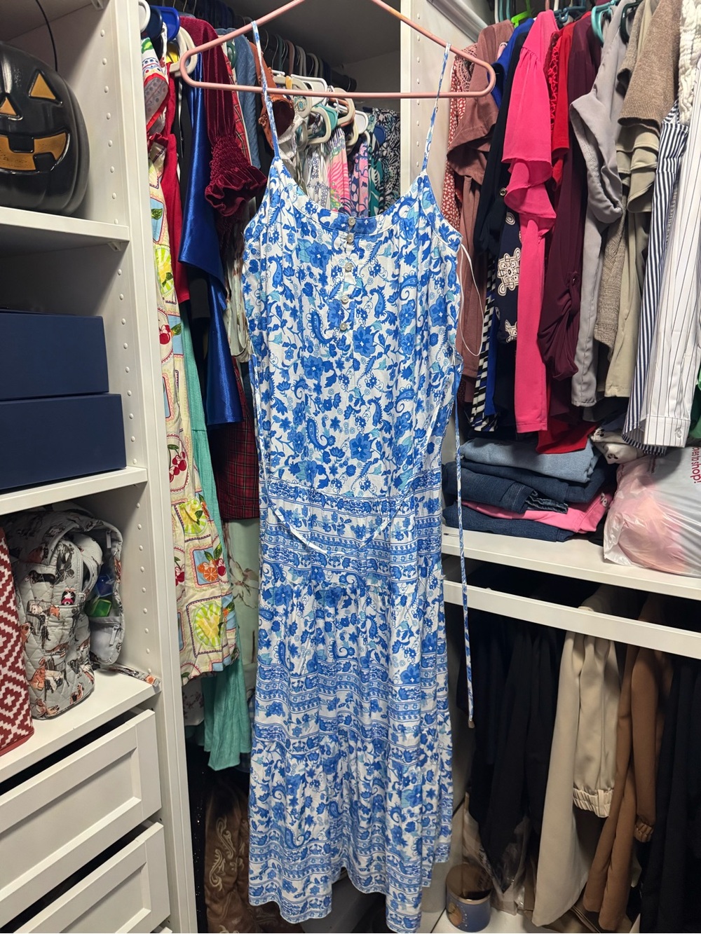 Blue and White Floral Midi Sundress